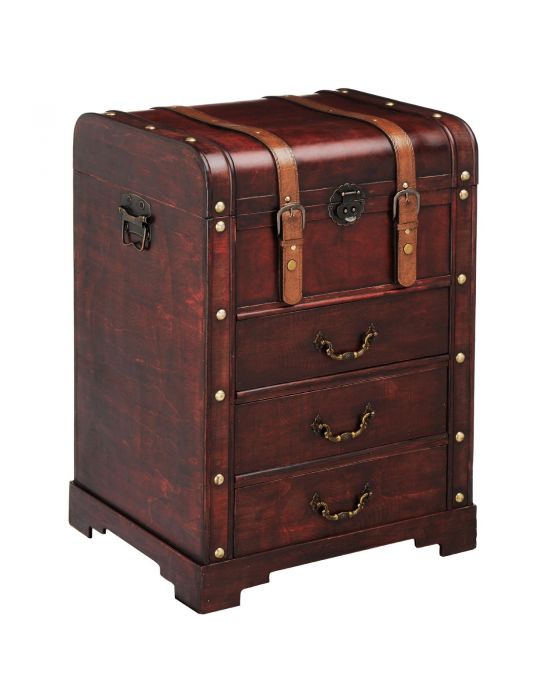 Leather Effect Trunk Design Cabinet With Drawers