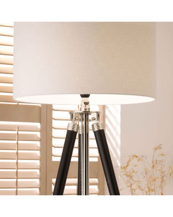 Ledbury Black Leather and Silver Tripod Floor Lamp - Base Only