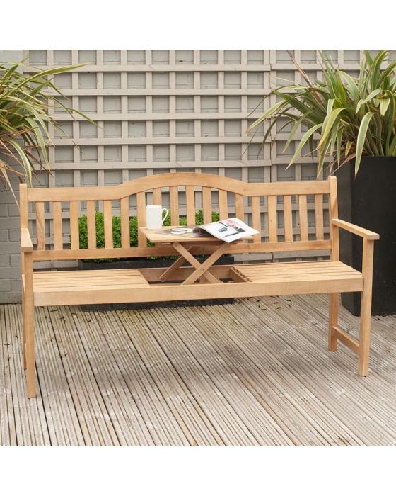 Light Teak Acacia Wood Bench with Pop Up Table