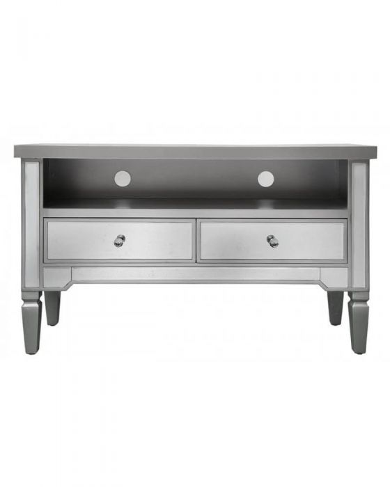 Maria Silver Wood and Mirrored 2 Drawer TV Unit
