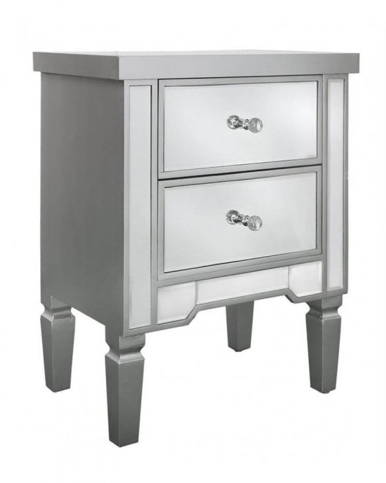 Maria Silver Wood and Mirrored Bedside Cabinet