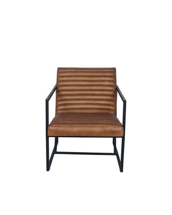 Masey Natural Brown Leather and Iron Arm Chair