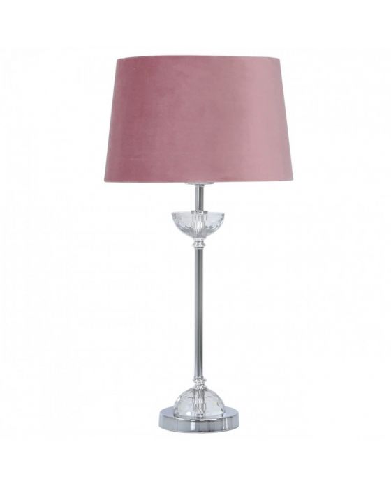 Metal and Glass Table Lamp with Pink Velvet Shade