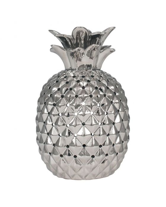 Metallic Silver Ceramic Pineapple Table Lamp
