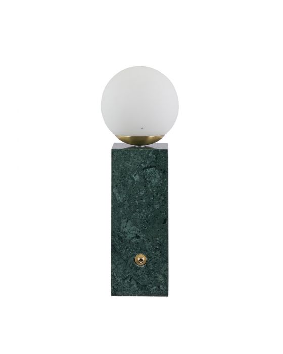 Mile Orb Glass Shade Brushed Brass Metal and Green Marble Table Lamp