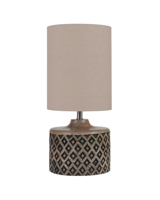 Mini Base Wooden Diamond Carved Table Lamp