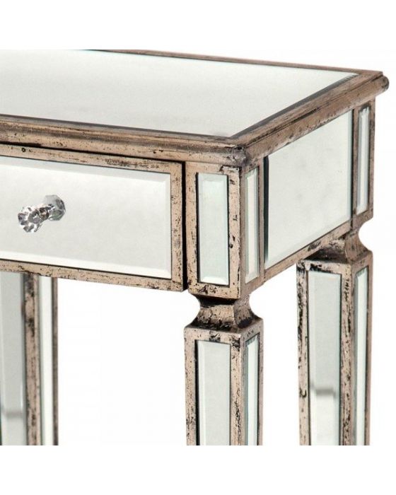 Mirrored Antique/Distressed 1 Drawer Side Table