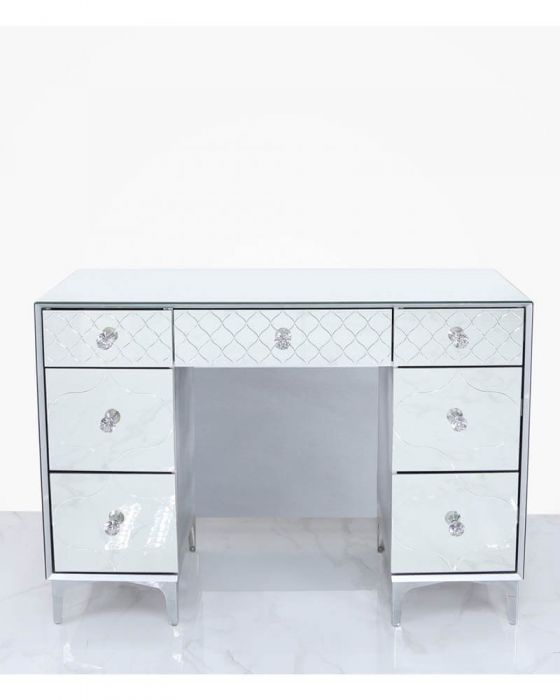 Mirrored Quatrefoil Designed 7 Drawer Dressing Table