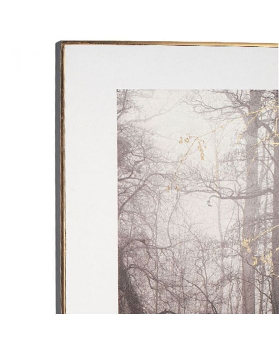 Mono Waterside Tree Print with Gold Detail and Black Frame