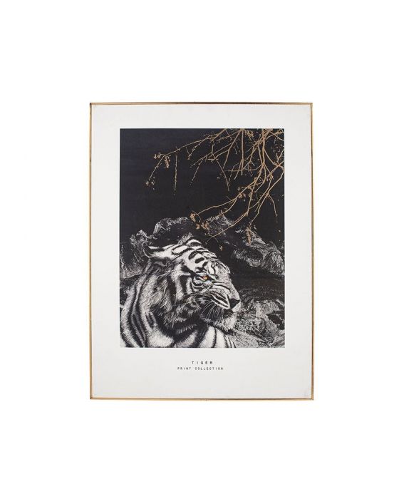 Monochrome Tiger Print with Gold Leaf Detail and Black Frame