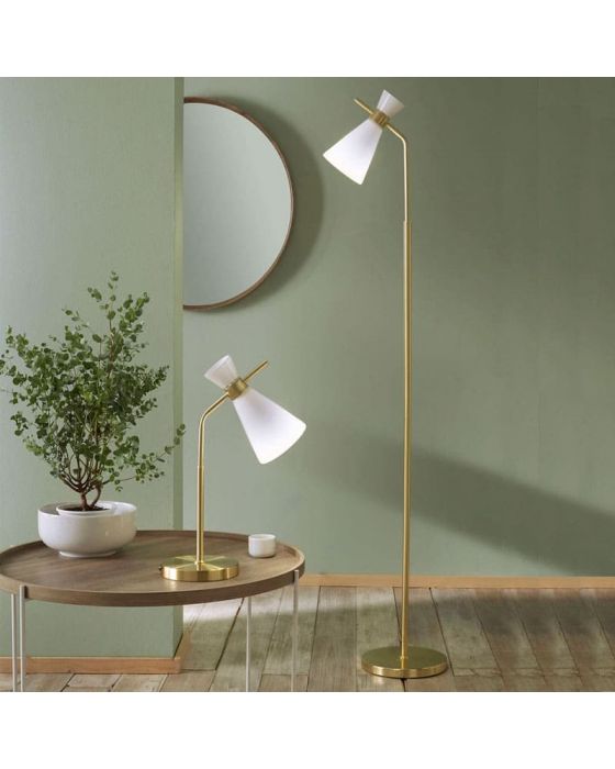 Monroe White Glass and Gold Metal Floor Lamp