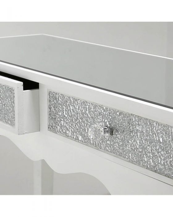 Mosaic Olly White Sparkly Console Table with Mirrored Top