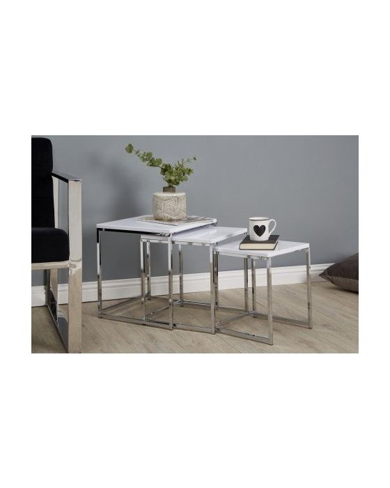 Nest Of 3 Square Tables With White Gloss Top