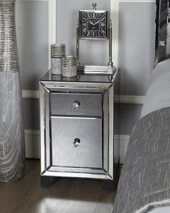 Oliver Smoked Glass Bedside Cabinet With 2 Drawers