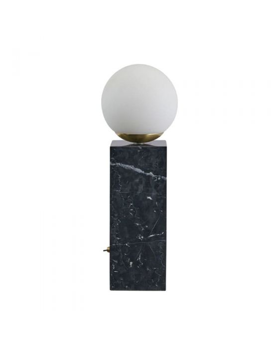 Orb Glass Shade Brushed Brass Metal and Black Marble Table Lamp