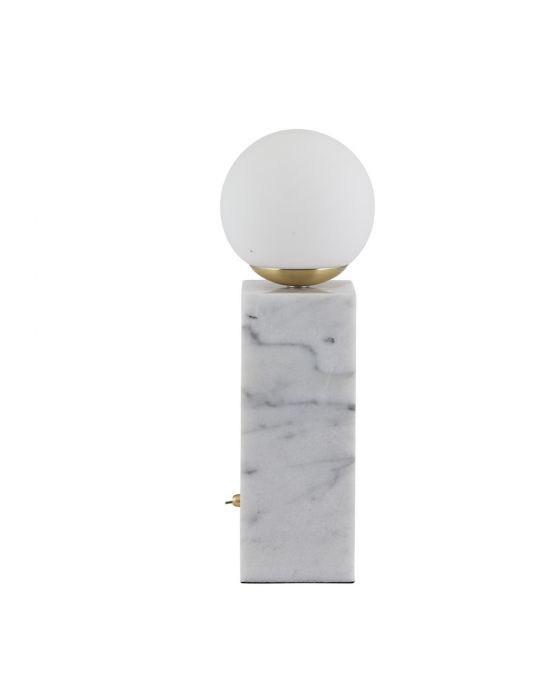 Orb Glass Shade Brushed Brass Metal and White Marble Table Lamp