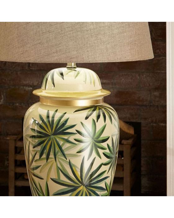 Palm Leaf Design Ceramic Urn Table Lamp - Base Only