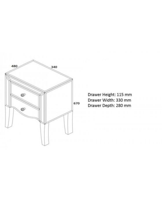 Palma Mirrored 2 Drawer Bedside Cabinet