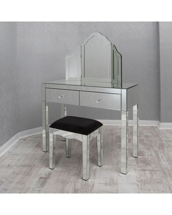 Petite Clear Mirrored Dressing Table Set