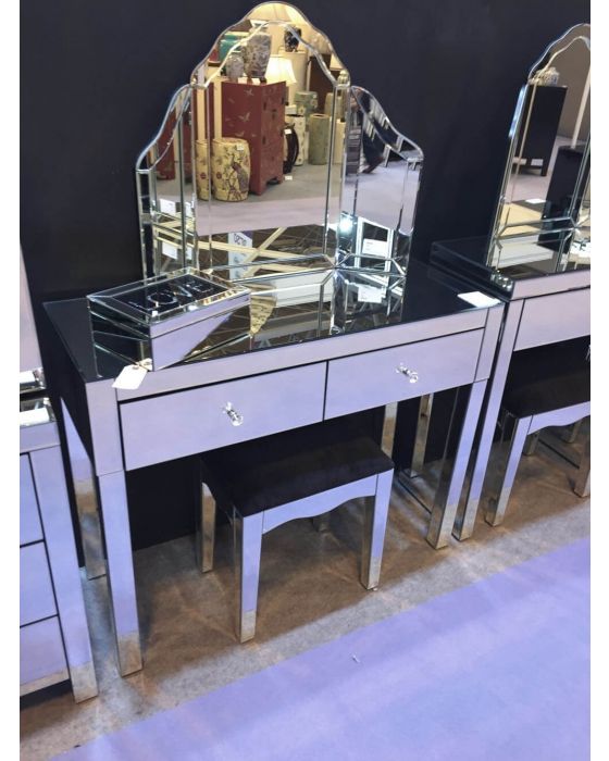 Petite Clear Mirrored Dressing Table Set