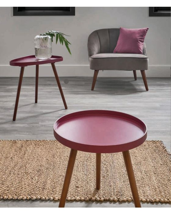 Raspberry Pink and Pine Round Side Table