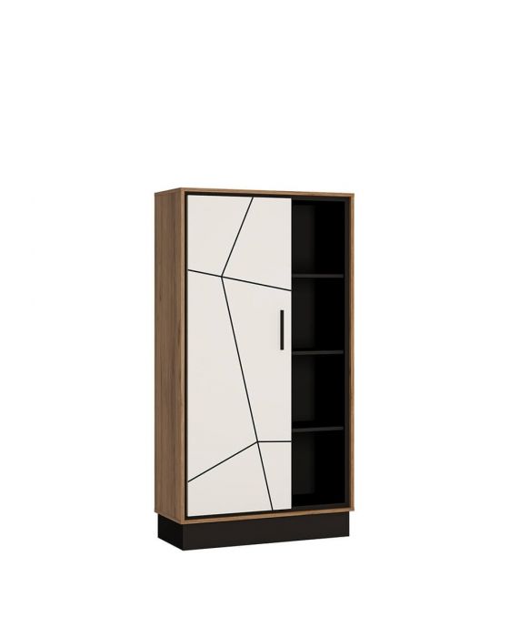Rolo 1 Door Bookcase in White and Dark Wood