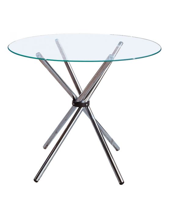 Round Clear Glass Dining Table With Chrome Finished Legs
