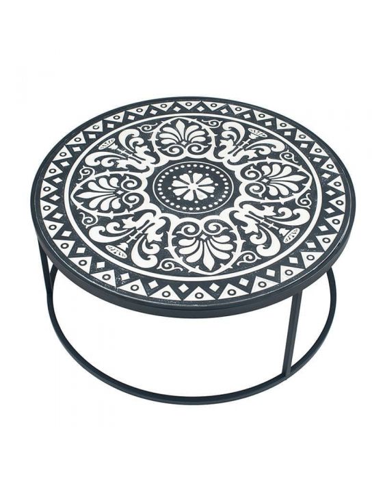 Safi Antique Black & Cream Wood & Iron Coffee Table