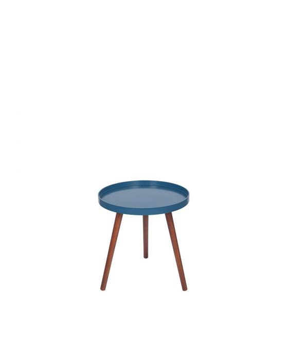 Sapphire Blue and Pine Round Side Table