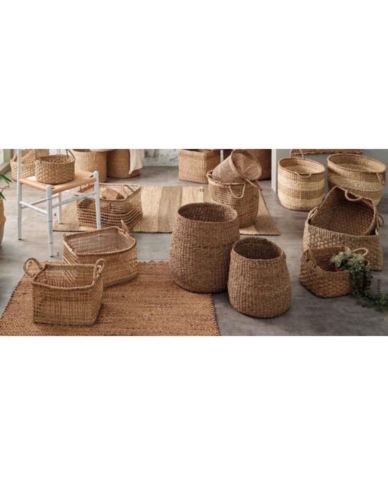 Set of 2 Woven 2-Tone Natural Seagrass Handled Baskets