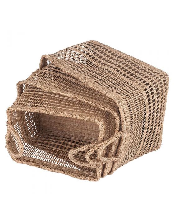 Set of 3 Open Weave Seagrass Oblong Handled Baskets