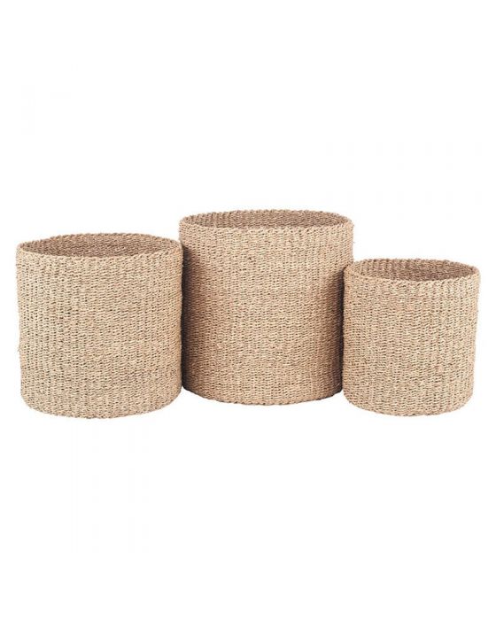 Set of 3 Woven Natural Seagrass Round Baskets