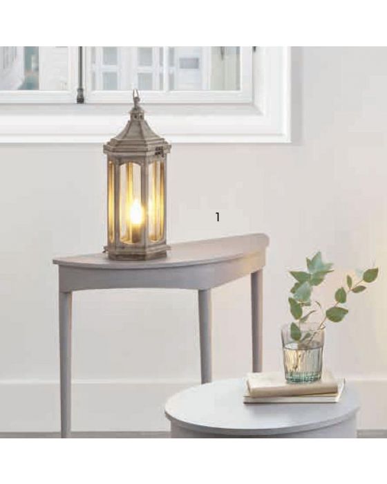 Shabby Chic Grey Antique Wood Lantern Table Lamp