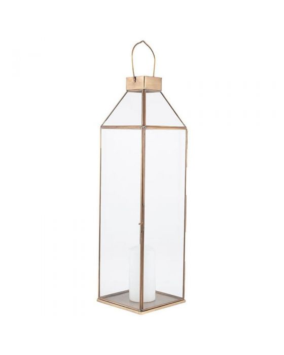Shiny Brass Metal & Glass Square Large Lantern