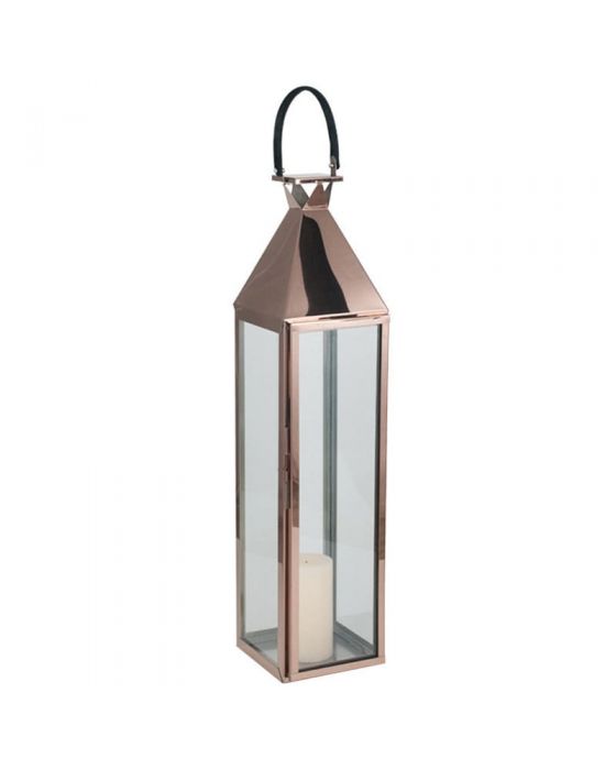 Shiny Copper Stainless Steel & Glass Large Lantern