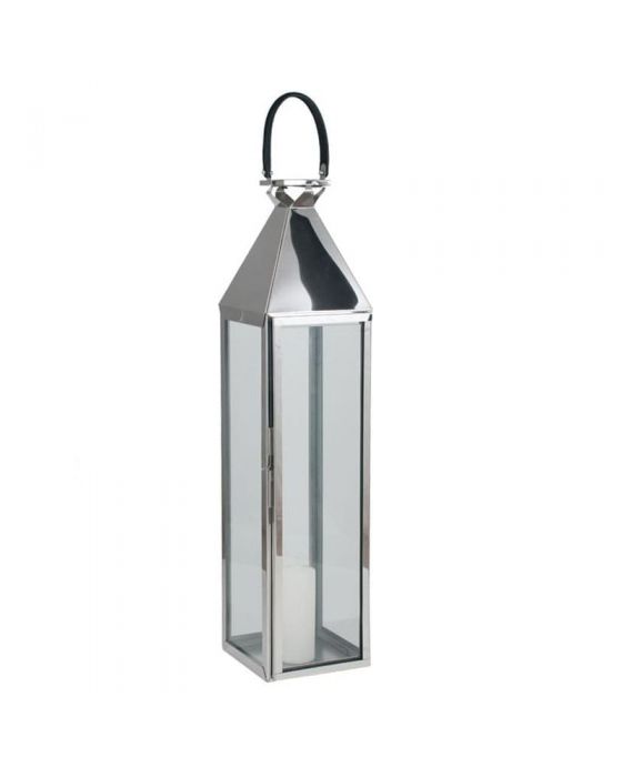 Shiny Nickel Stainless Steel & Glass Large Lantern