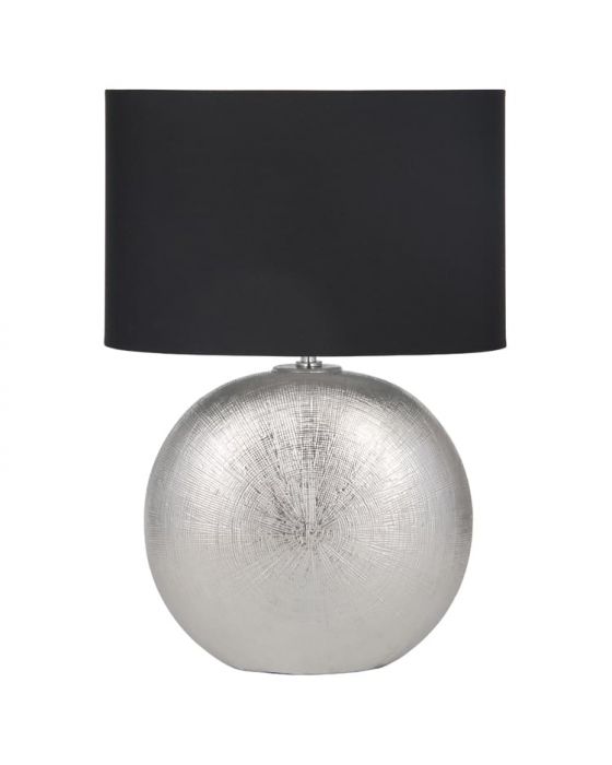 Silver Round Ceramic Table Lamp with Black Shade