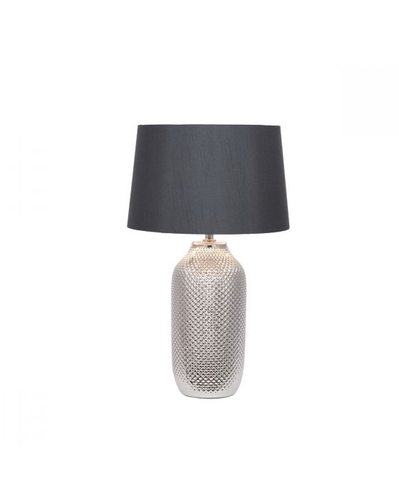 Silver Textured Ceramic Table Lamp with Black Faux Cotton Shade