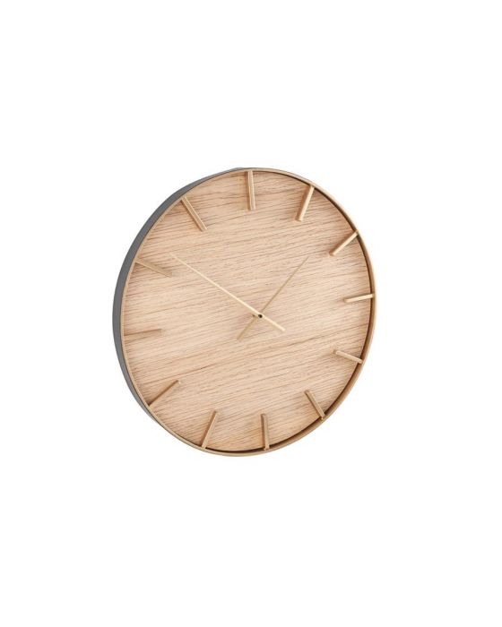 Simplistic Gold Metal and Natural Wood Round Wall Clock