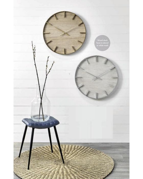 Simplistic Gold Metal And Natural Wood Round Wall Clock Zurleys - Round Natural Wood Metal Wall Clock