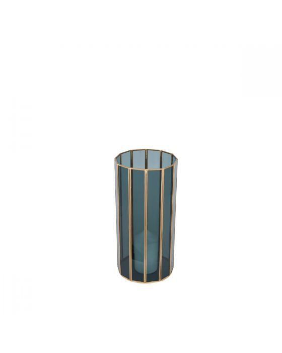 Smoked Glass and Brass Metal Medium Round Candle Holder