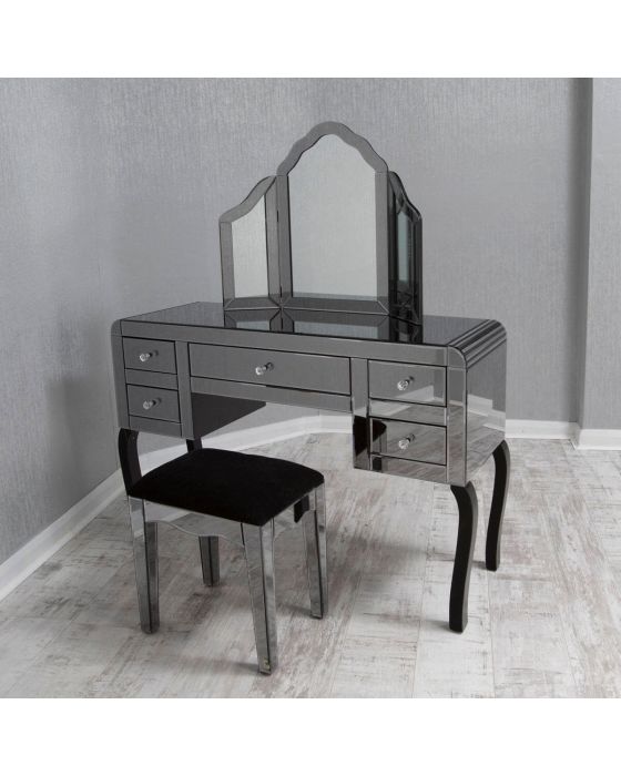 Smoked Glass Mirrored Dressing Table