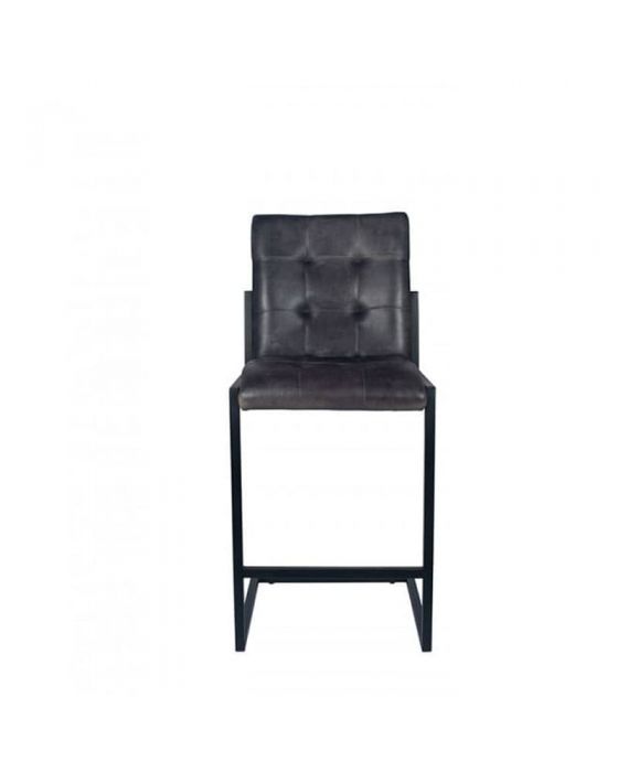 Steel Grey Leather & Iron Buttoned Bar Stool