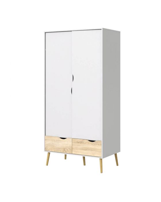 Stockholm Double Wardrobe in White With Black or Oak
