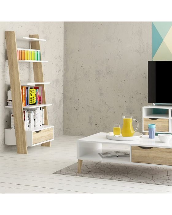 Stockholm Leaning Bookcase in White with Black or Oak