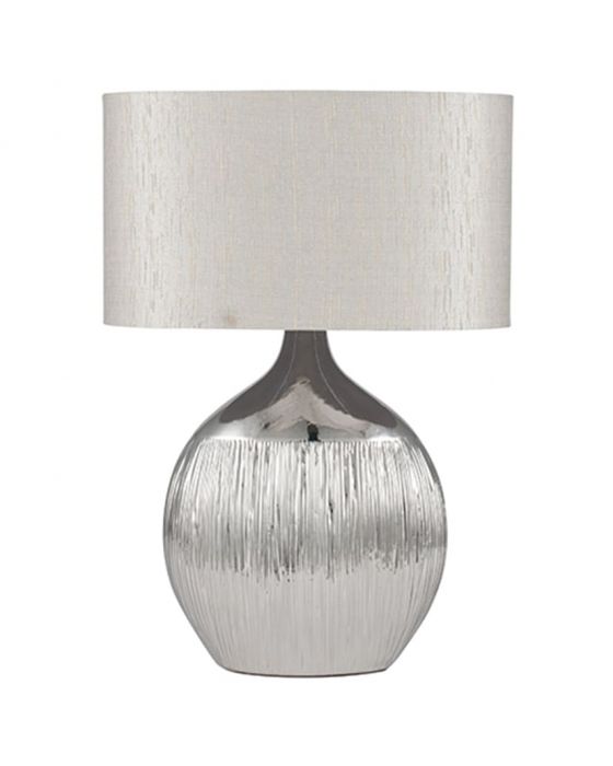 Textured Metallic Silver Etched Ceramic Table Lamp with Silver Shade