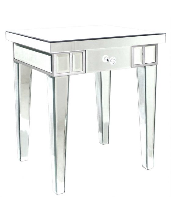 Traditional Mirrored Lamp Table with Silver finish