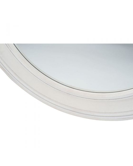 Washed White Wood Round Wall Mirror Large