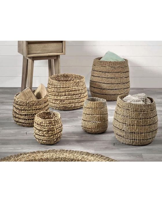 Water Hyacinth Set of 3 Round Stripe Detail Baskets