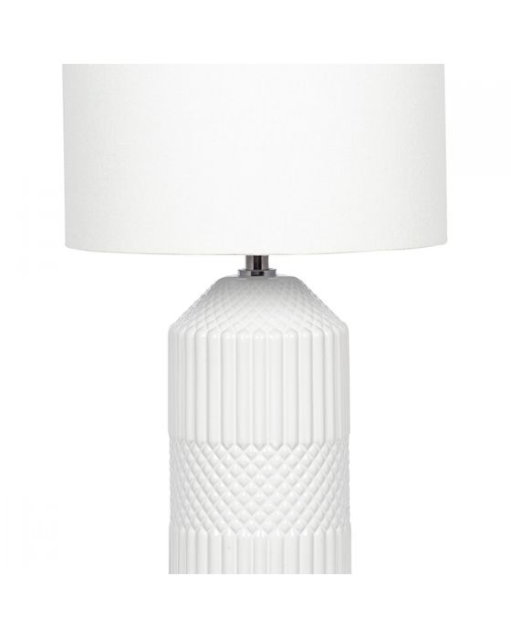 White Embossed Geometric Ceramic Table Lamp